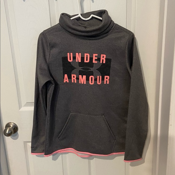 Under Armour Tops - Under Armour Ladies ColdGear Cowl Funnel Neck Gray Pullover Pink Trim Small EUC